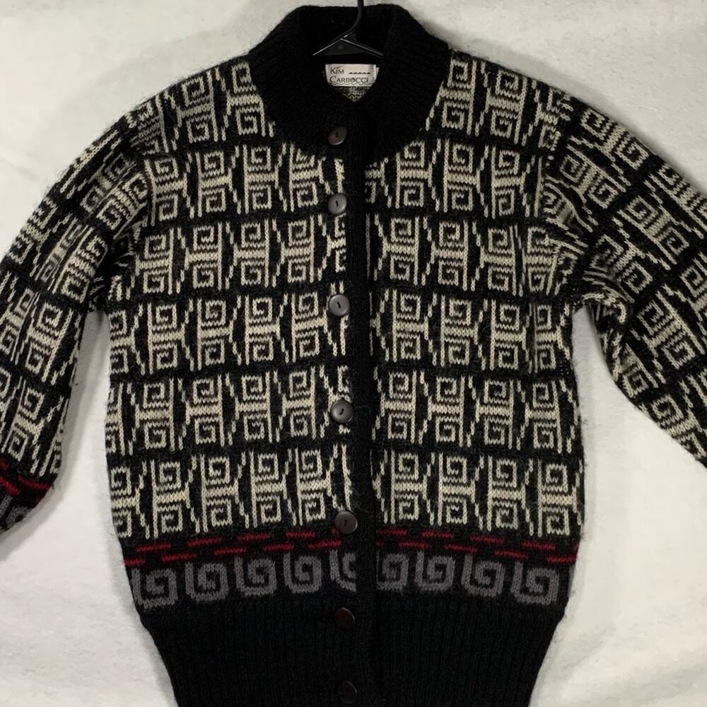 Kim Carbocci Vintage Mohair Wool Geometric Cardigan Sweater Size Small - Picture 4 of 9
